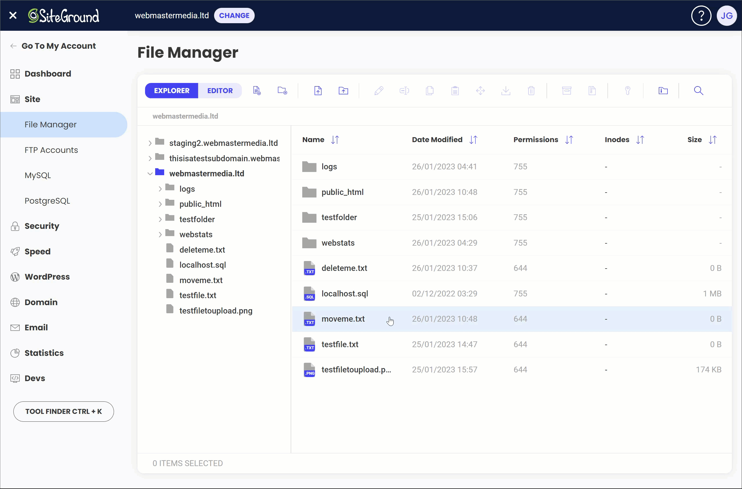 SiteGround File Manager: Move file or folder - Drag and Drop