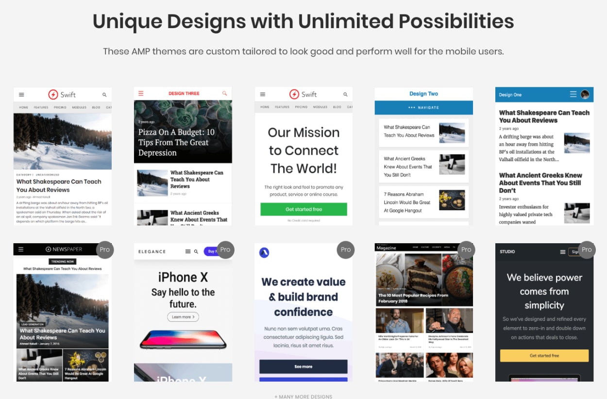 Collection of websites showing AMP designs have improved over recent years.