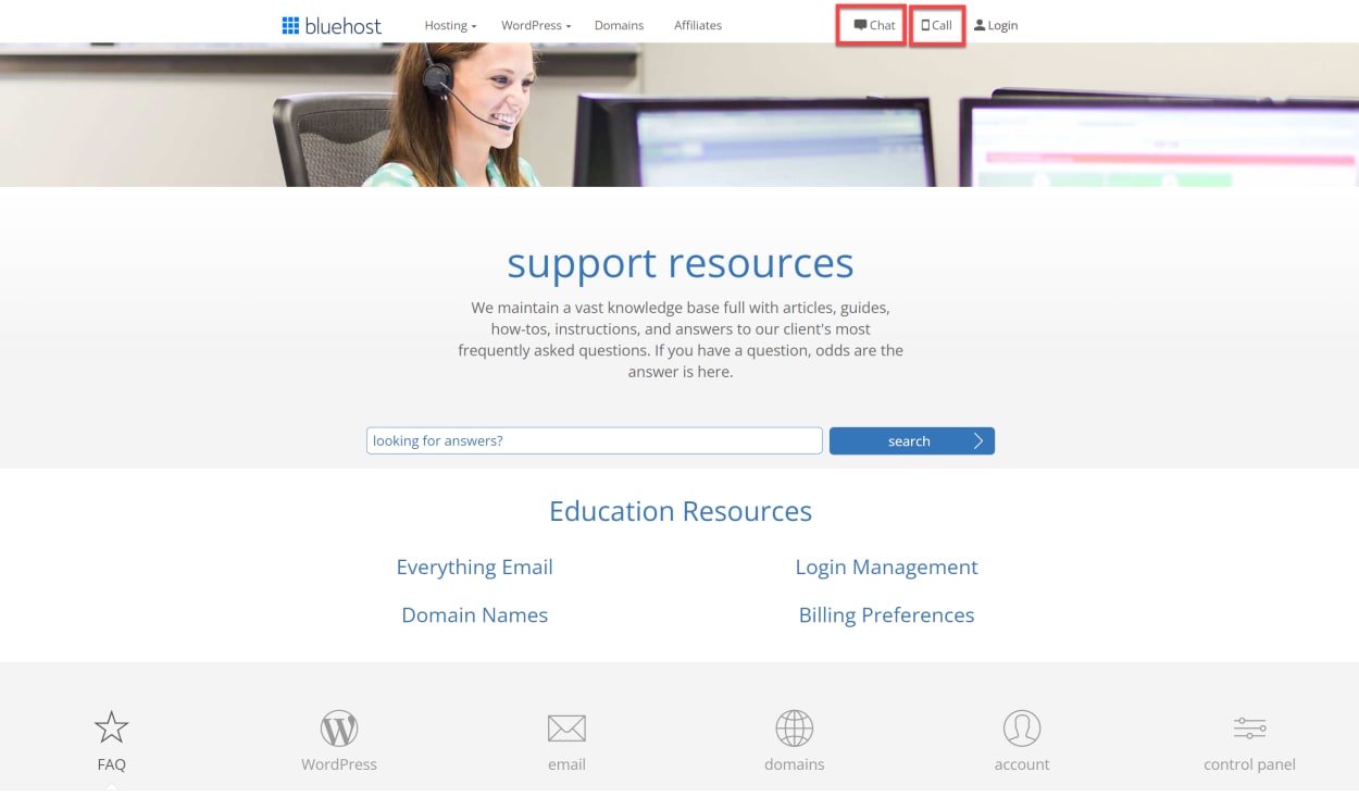 Bluehost Client area support