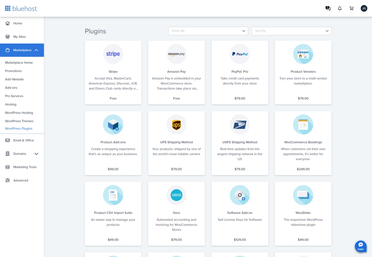 Bluehost client area marketplace WordPress plugins