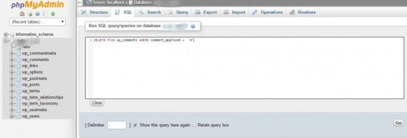 Click the SQL tab and run the following command.
