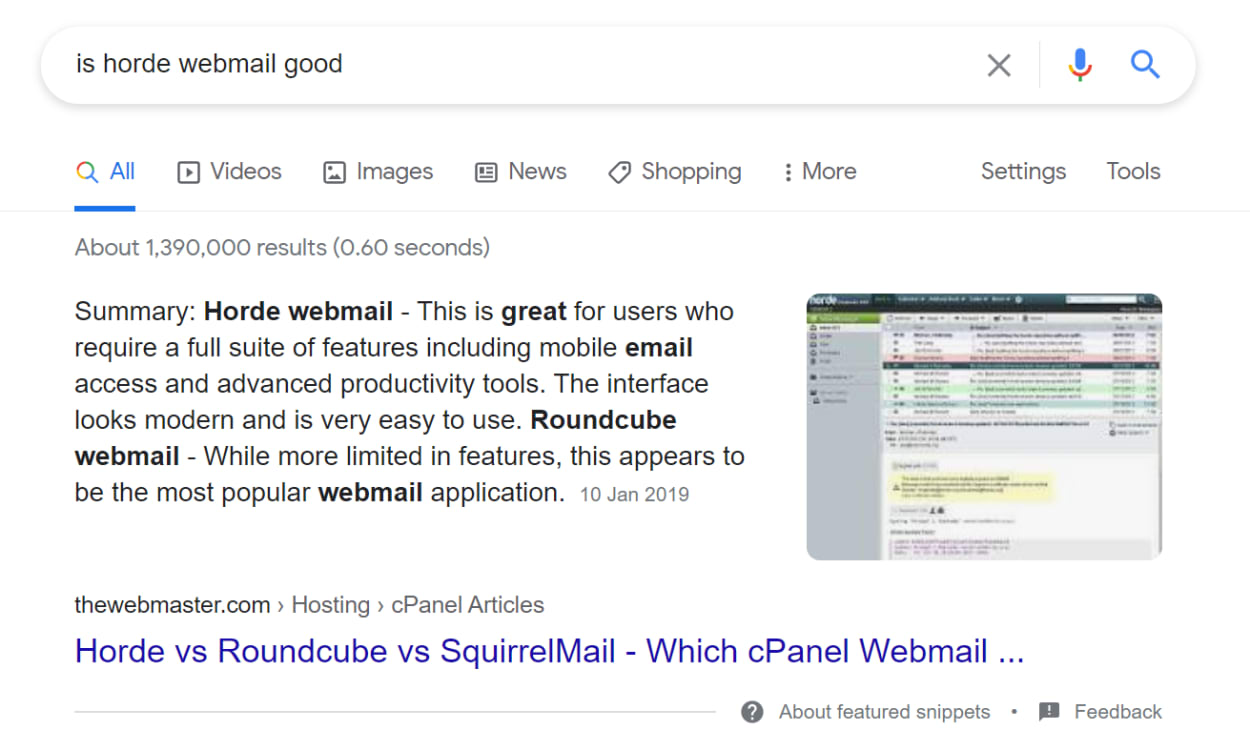 Example of a featured snippet in Google.