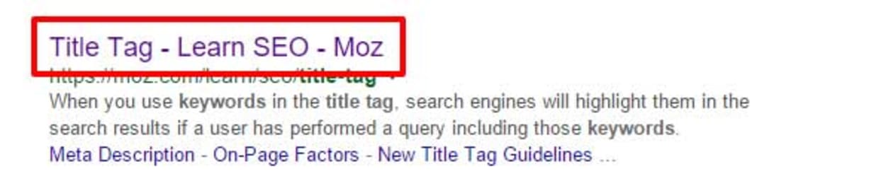 Keywords in title tag in search results.