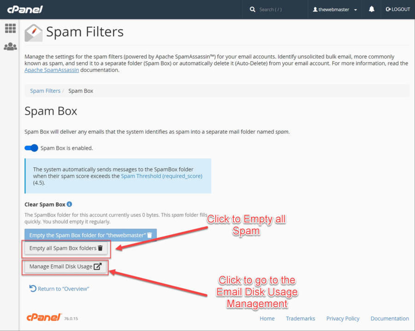 Configure Spam Box Settings