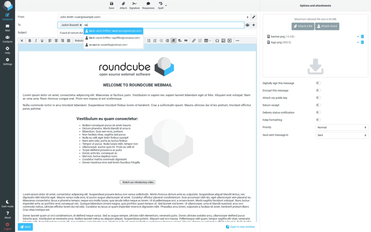 Roundcube Email Composition