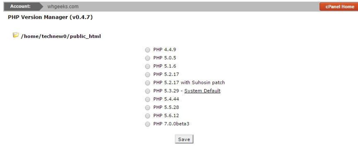 Select PHP 7.