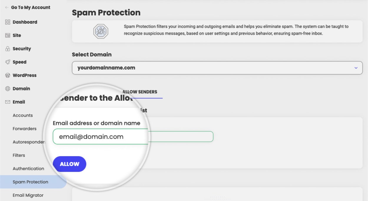  SiteGround Site Tools: Email Spam protection allow list