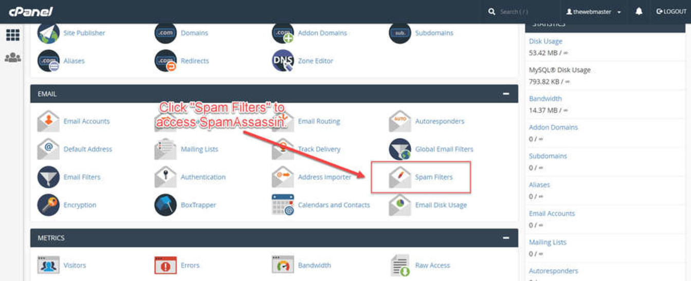 Click the 'Spam Filters' link on the main cPanel dashboard.