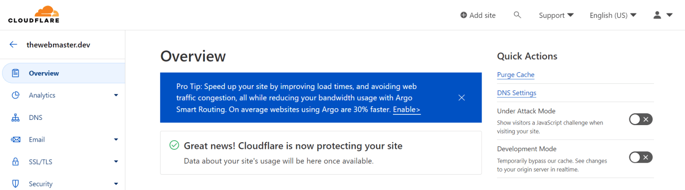 CloudFlare is now protecting your site.