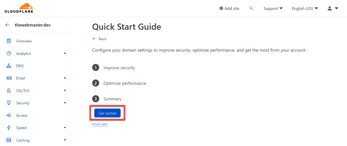 Start Cloudflare's 'Quick Start Guide'