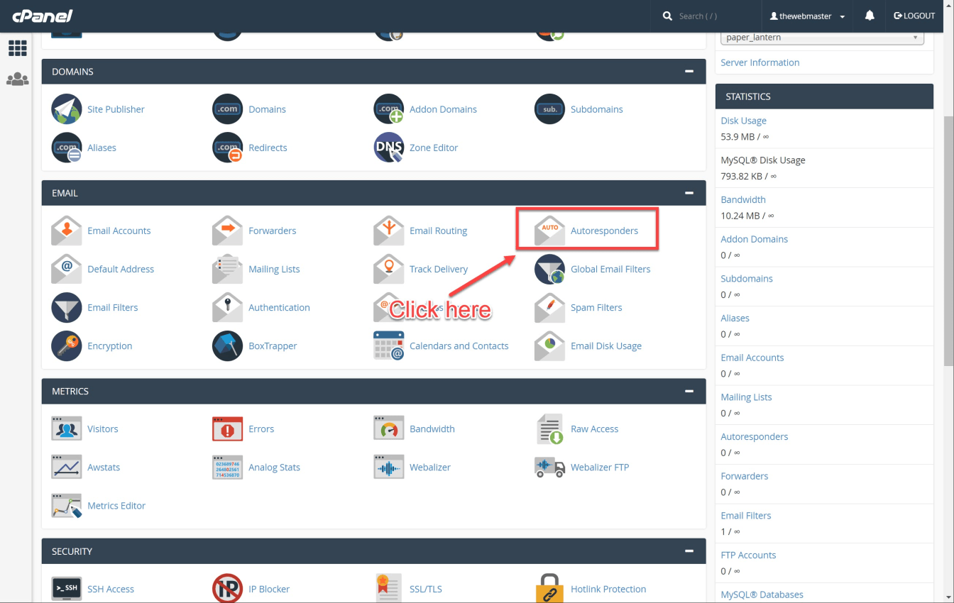 Click on the Autoresponders Icon in the cPanel Dashboard.