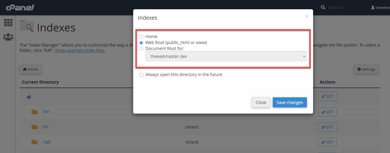 Select the Directory Settings