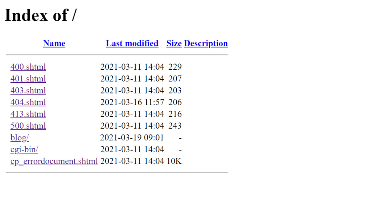 Default cPanel Directory with no Index Page