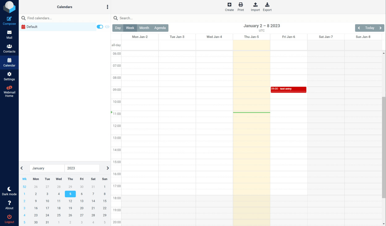 RoundCube Calendar.