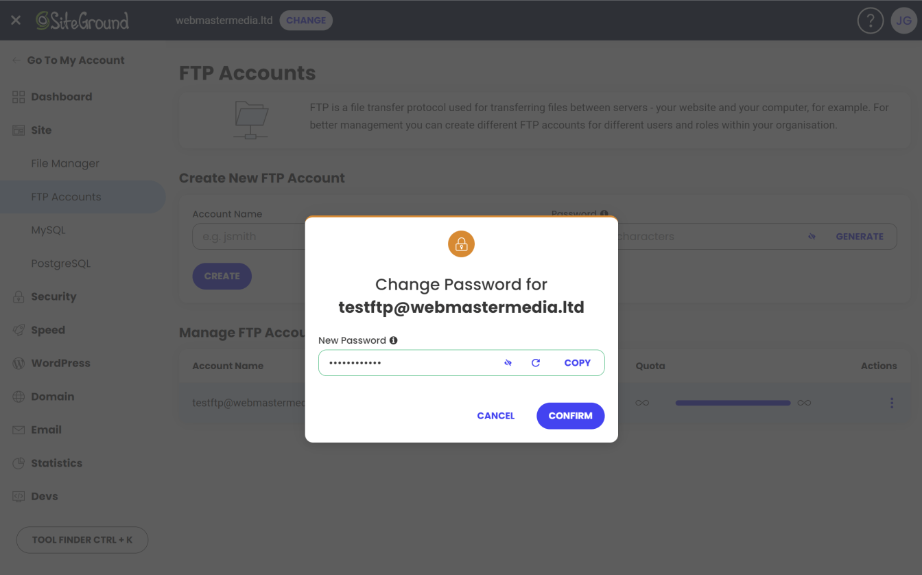Enter your new password and click 'Change Password'.
