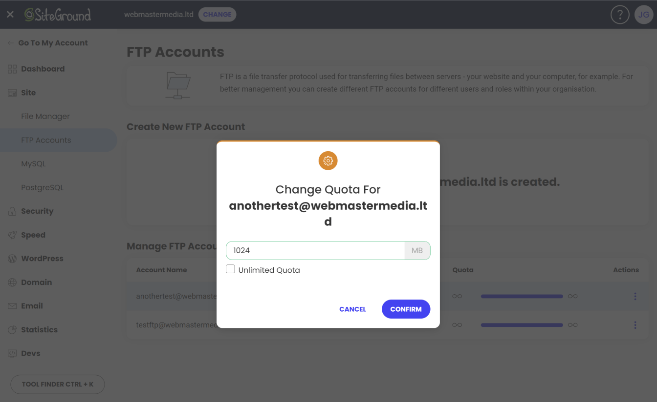 Enter your new quota and click 'Confirm'.