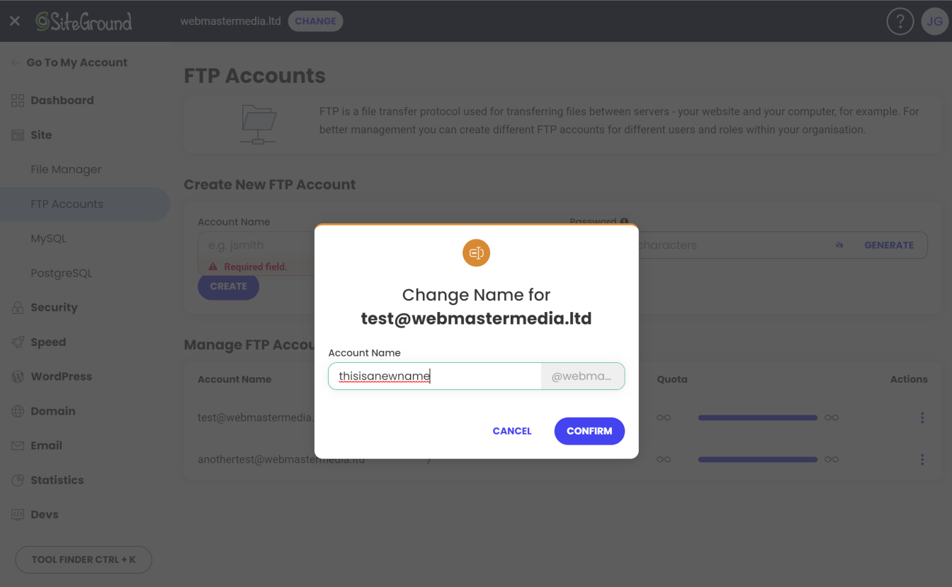 Enter your new name and click 'Confirm'.