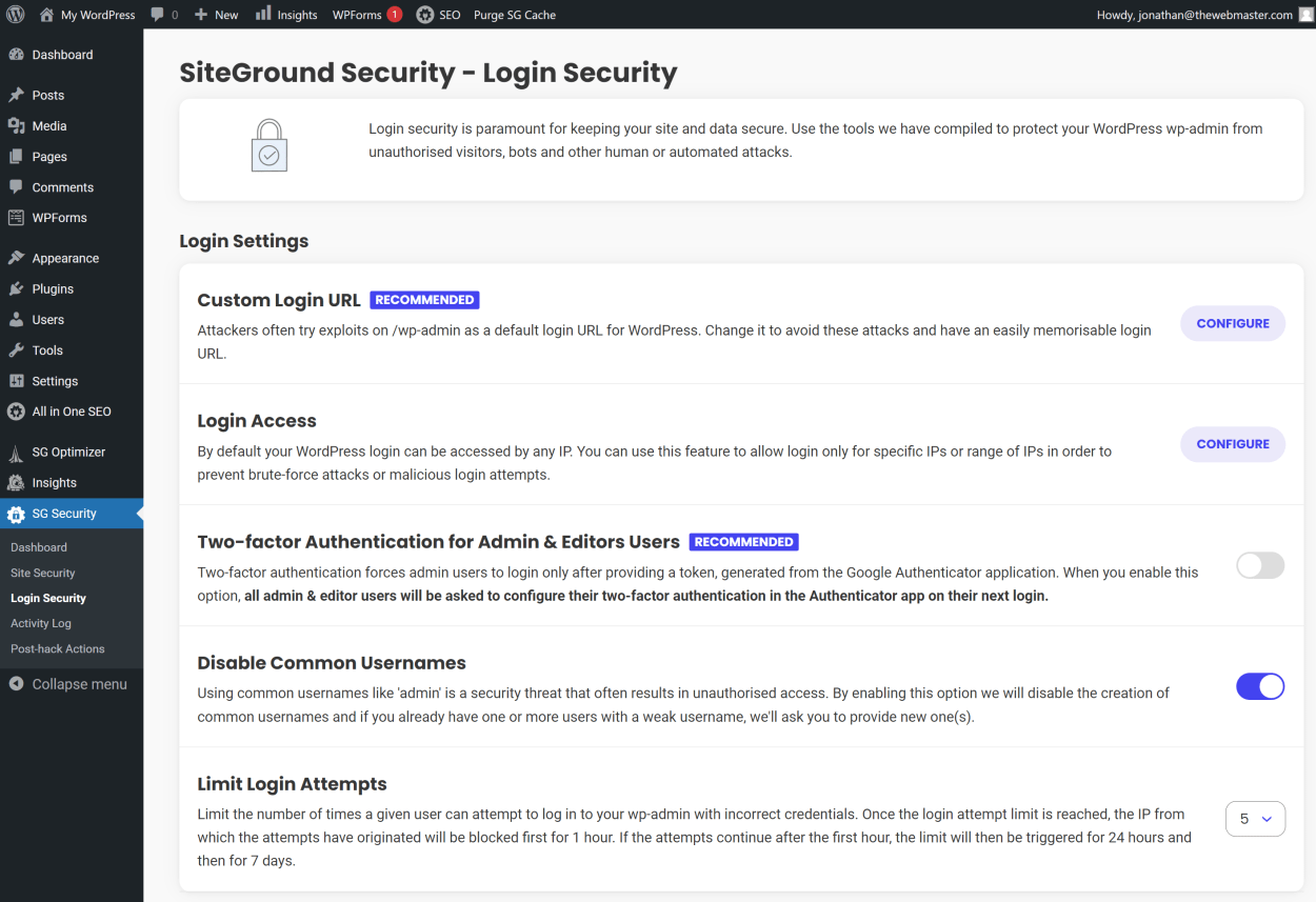 SiteGround Security WordPress Plugin - Login Security