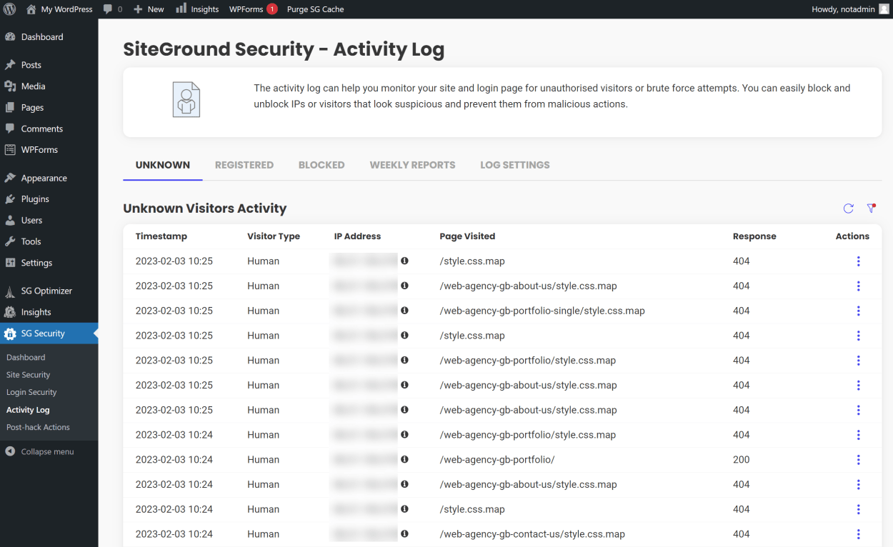 SiteGround Security Plugin: Log