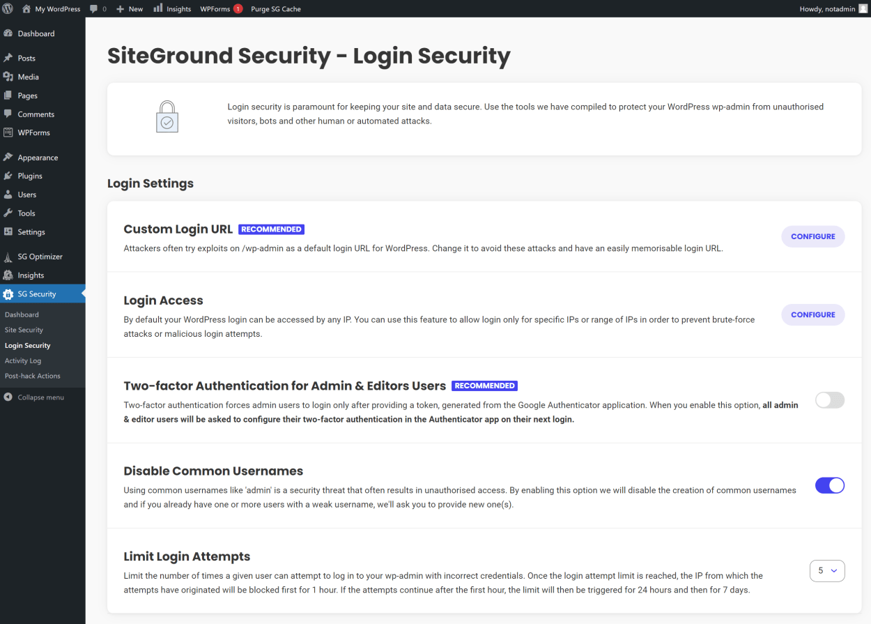 SiteGround Security Plugin: Login Security