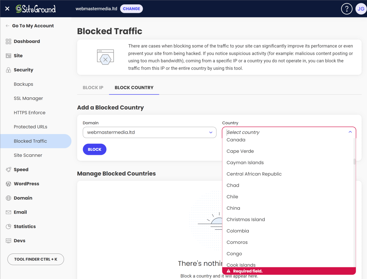SiteGround Site Tools: Blocked traffic: IP range