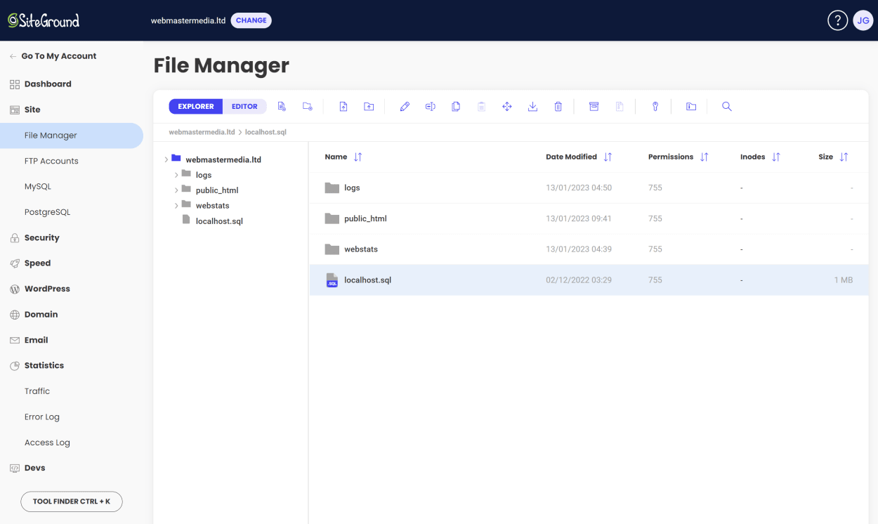 SiteGround Site Tools: File manager
