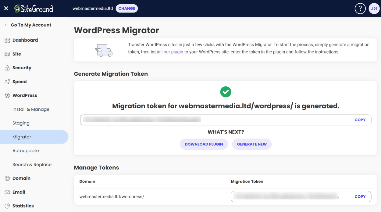 SiteGround Site Tools: Migrator