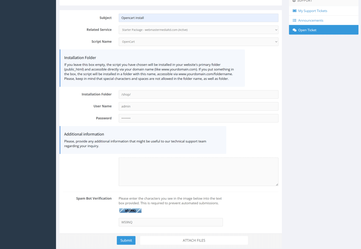 TMD Hosting Support Script Install request