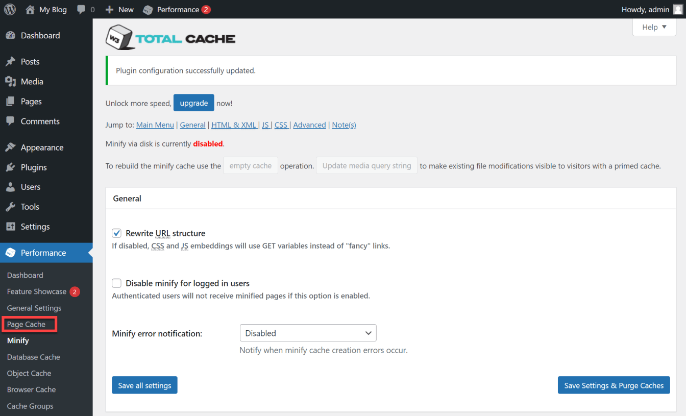 Click the 'Page Cache' option in the menu.